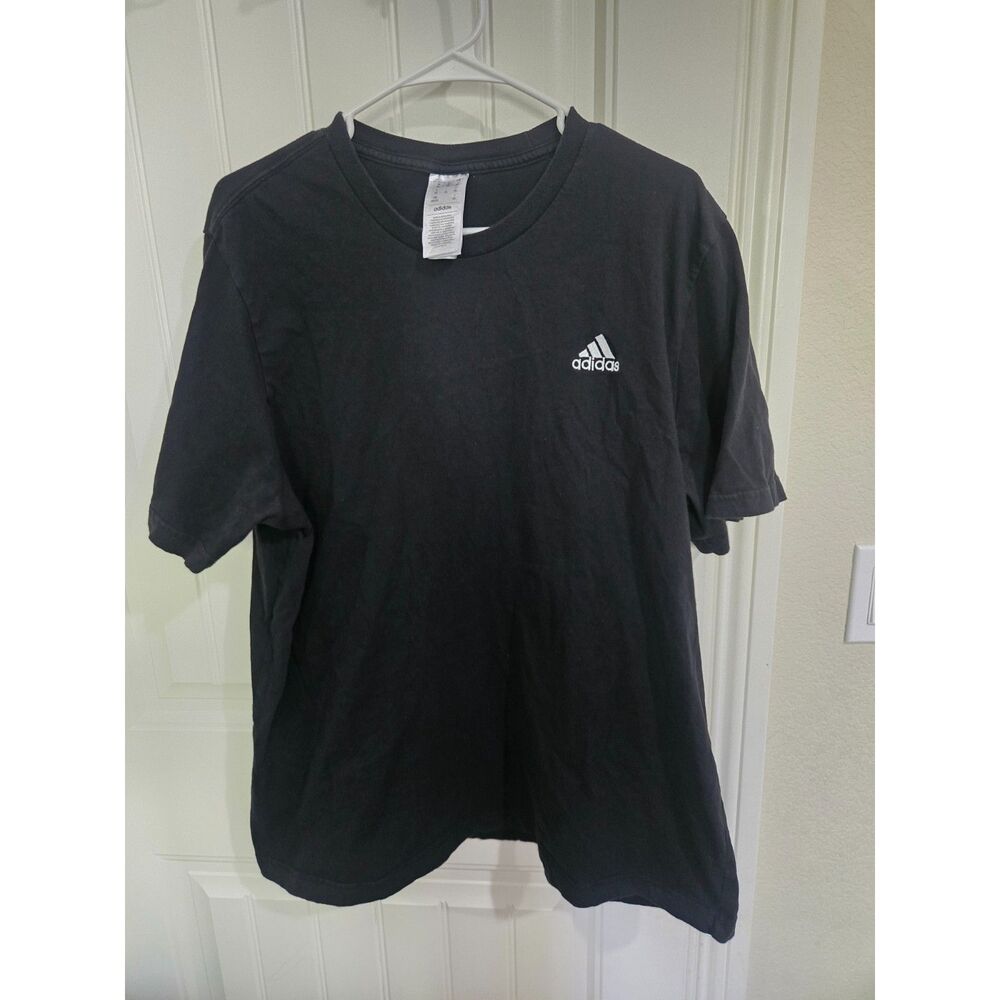 Adidas Men’s 2XL Black Short Sleeve T-Shirt White Logo 100% Cotton Crew Neck